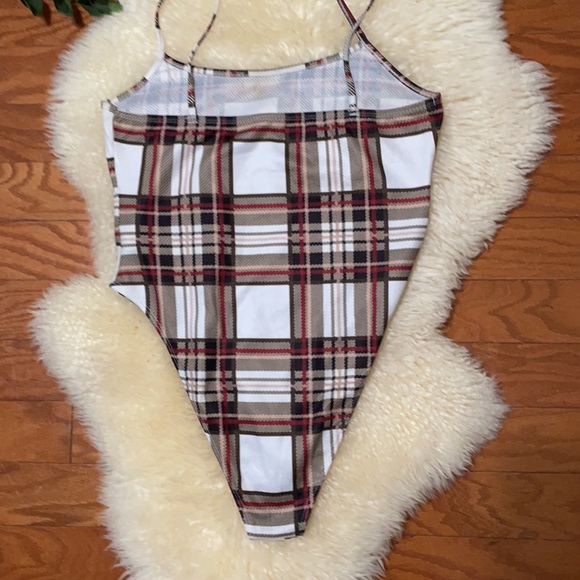 Shein Plaid Bodysuit/ Brown & White/ Size Medium - Picture 6 of 11
